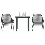 vidaXL Ensemble à manger de jardin et coussins 3 Pièces noir rotin verre