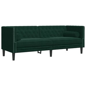 vidaXL Canapé Chesterfield avec traversins 3 places vert foncé velours