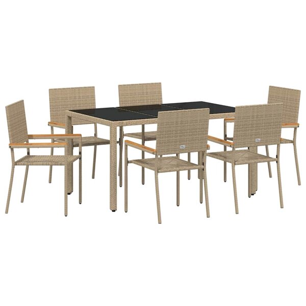 vidaXL Ensemble de salle à manger pour jardin 7 Pièces Beige polyrotin