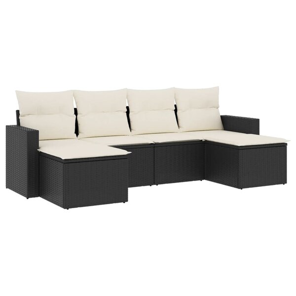 vidaXL Salon de jardin 6 Pièces avec coussins noir résine tressée