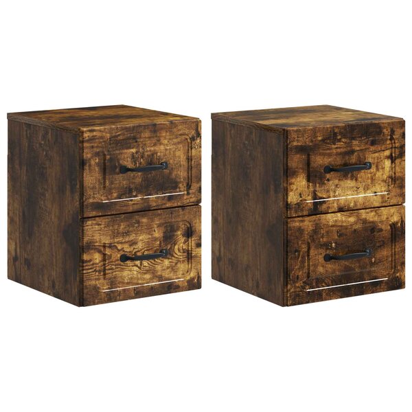 vidaXL Cabinet de chevet mural 2 Pièces Chêne fumé 34 5 x 33 x 40 cm