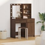 Ensemble de coiffeuse à 2 pièces avec LED en bois d'ingénierie chêne noir