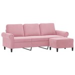 vidaXL Canapé à 3 places avec repose-pieds Rose 180 cm Velours