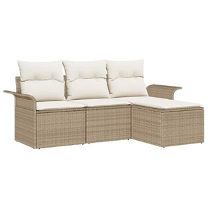 vidaXL Ensemble de canapé de jardin 4 Pièces Beige Poly rotin