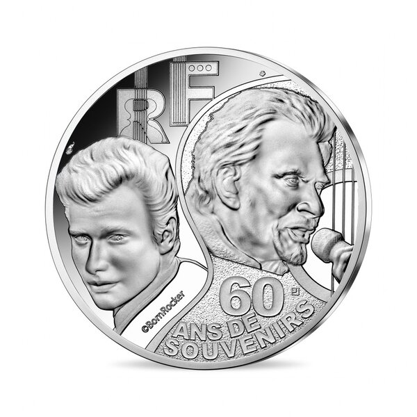 Johnny Hallyday 60 ans de souvenirs Monnaie de 10€ Argent - QUALITÉ BE MILLÉSIME 2020