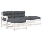 vidaXL Salon de jardin 4 Pièces avec coussins blanc bois massif