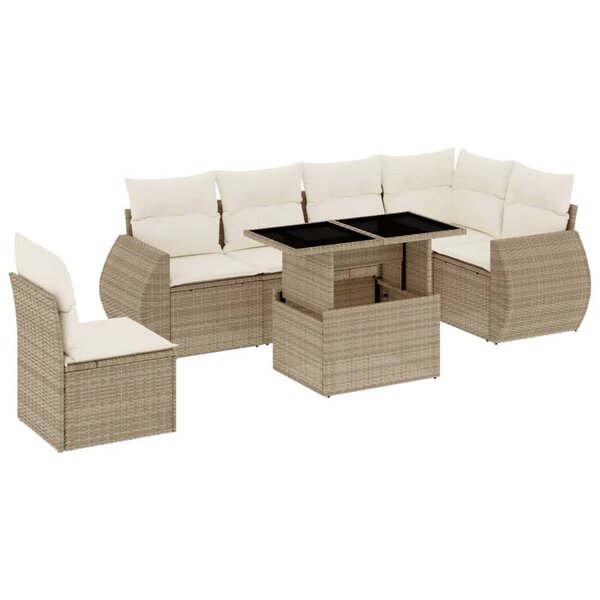 vidaXL Salon de jardin avec coussins 7 Pièces beige résine tressée