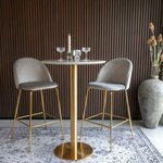 Table de bar plateau aspect marbre et base laiton Ø 70 x 105 cm