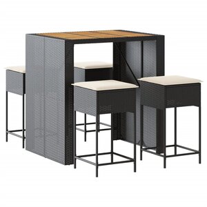 vidaXL Ensemble de bar de jardin 5 Pièces avec coussins noir poly rotin