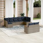 vidaXL Salon de jardin 9 Pièces avec coussins gris résine tressée