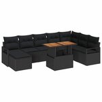 vidaXL Ensemble de canapé de jardin 9 pièces en poly rotin noir et acacia.