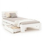 Lit en Bois 90x200 cm Blanc - Lit Simple - avec Matelas à ressorts - 2 Tiroirs