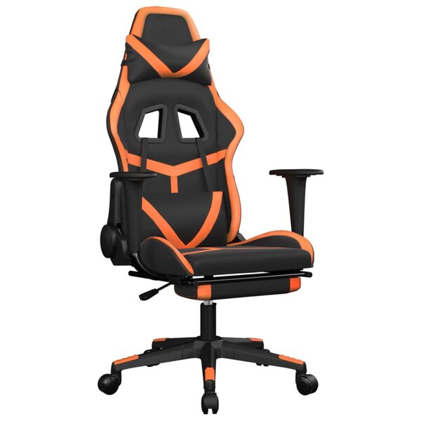 vidaXL Chaise de jeu de massage et repose-pied Noir&Orange Similicuir