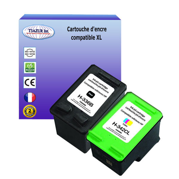 1+1 Cartouches compatibles avec HP PhotoSmart 2570, 2571, 2573, 2575, 2577, 2578, 7830,7838, 7850 remplace HP 336 , HP 342 T3AZUR