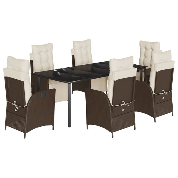 vidaXL Ensemble à manger de jardin et coussins 7 Pièces marron rotin