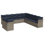 vidaXL Salon de jardin 11 Pièces avec coussins gris résine tressée