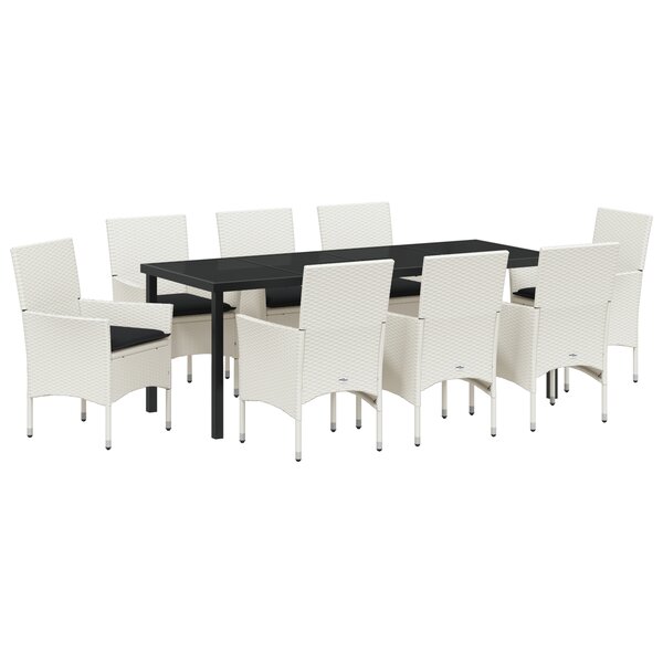 vidaXL Ensemble de Salle à Manger de Jardin 9 Pièces avec Coussins Blanc Poly Rattan