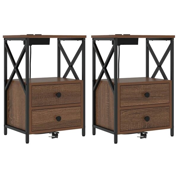 vidaXL Table de nuit avec station de chargement Chêne marron