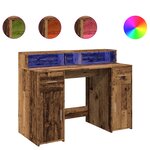 Bureau table poste de travail meuble d'ordinateur informatique étude avec lumières LED vieux bois bois d'ingénierie brun 02_0023436