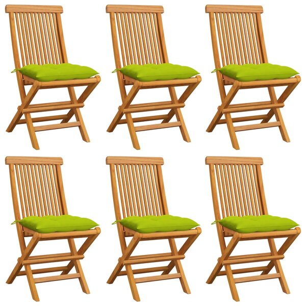vidaXL Chaises de jardin avec coussins vert vif lot de 6 Bois de teck
