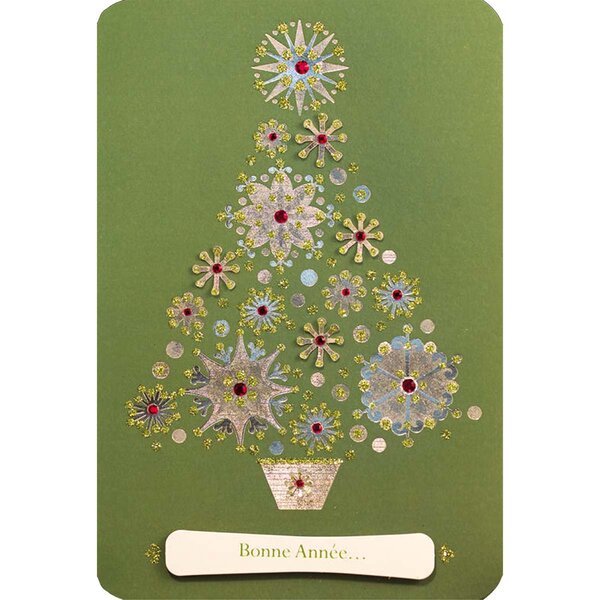 Carte de voeux sapin argent fond vert - draeger paris