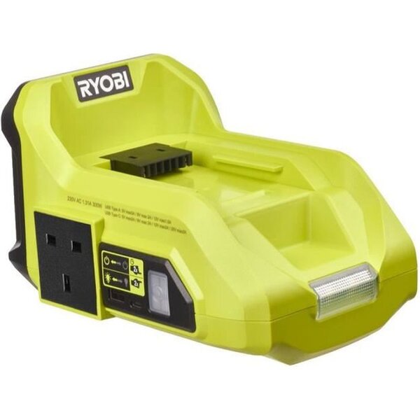RYOBI MAX POWER Transformateur sans fil 36V : 300 W-500 W - 3 ports: 1 électrique EU + 1 USB-A + 1 USB-C - Lampe LED - Sans batterie