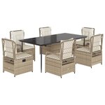 vidaXL Ensemble à manger de jardin et coussins 7 Pièces beige poly rotin