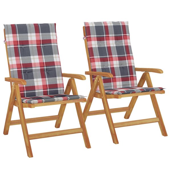 vidaXL Chaises de jardin inclinables lot de 2 et coussins teck massif
