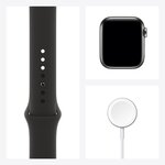 Apple Watch Series 6 GPS + Cellular, 40mm Boîtier en Acier Inoxidable Graphite avec Bracelet Sport Noir