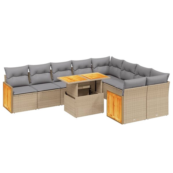 vidaXL Salon de jardin avec coussins 10 Pièces beige résine tressée