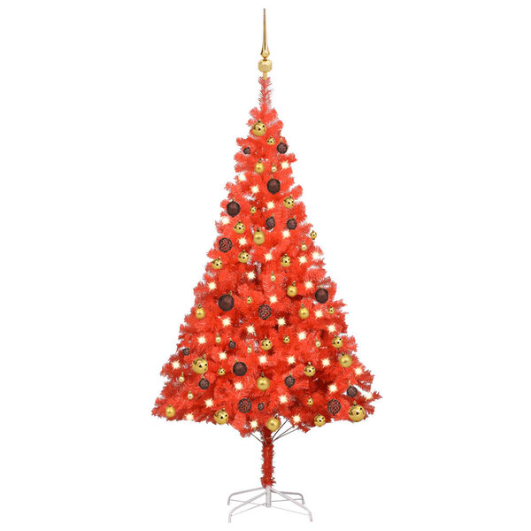 vidaXL Arbre de Noël artificiel pré-éclairé et boules rouge 150 cm PVC