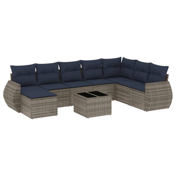 vidaXL Salon de jardin 9 Pièces avec coussins gris résine tressée