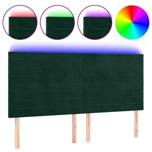 vidaXL Tête de lit à LED Vert foncé 180x5x118/128 cm Velours