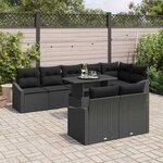 vidaXL Ensemble de canapé de jardin avec coussin 9 Pièces Noir