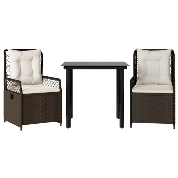 vidaXL Ensemble à manger de jardin 3 Pièces et coussins marron poly rotin