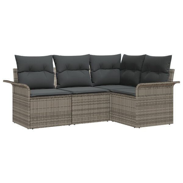 Ensemble de canapé de jardin 4 pièces avec coussins en rotin poly gris