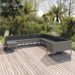 vidaXL Salon de jardin 11 Pièces avec coussins Résine tressée Gris