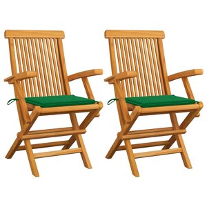 vidaXL Chaises de jardin et coussins vert lot de 2 Bois de teck massif