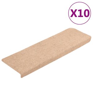 vidaXL Tapis d'escalier autocollants 10 pièces 65 x 21 x 4 cm Crème Bord rectangulaire