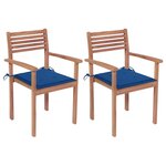 vidaXL Chaises de jardin lot de 2 avec coussins bleu royal Teck massif