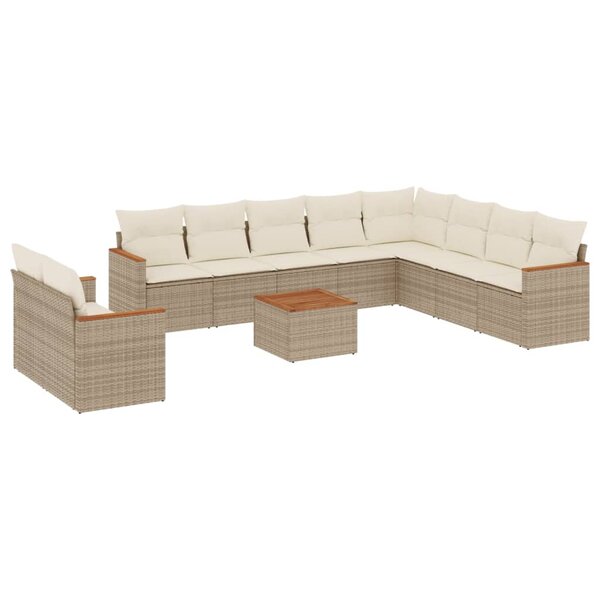 vidaXL Salon de jardin 11 Pièces avec coussins beige résine tressée