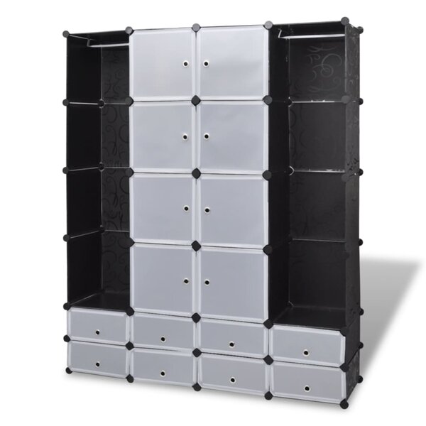 vidaXL Armoire modulaire 18 compartiments Noir et blanc 37x146x180 5cm