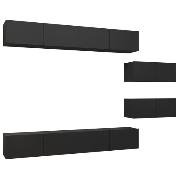 vidaXL Ensemble de meubles TV 6 Pièces Noir Bois d'ingénierie
