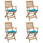 vidaXL Chaises pliables de jardin 4 Pièces avec coussins Bois d'acacia