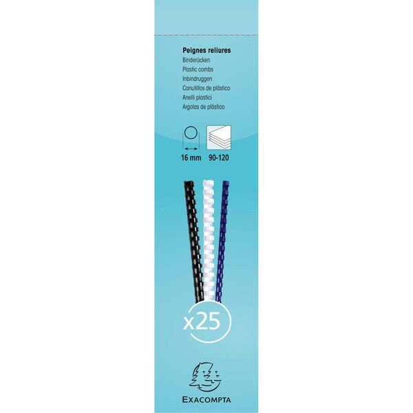 Boite 25 Reliures Spirales Plastique 16mm - Blanc - Exacompta