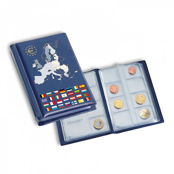 Album de poche avec 12 feuilles numismatiques - 12 Séries complètes Euros - Bleu