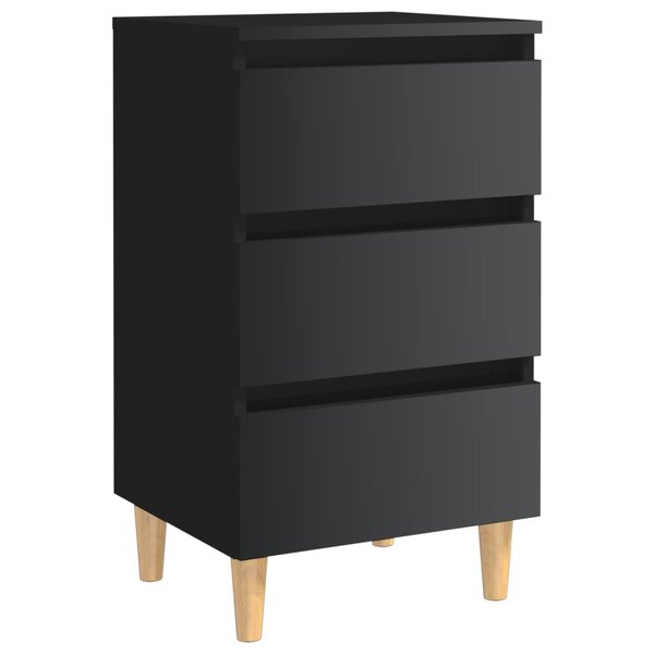 vidaXL Table de chevet avec pieds en bois Noir brillant 40x35x69 cm