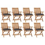 vidaXL Chaises pliables de jardin avec coussins lot de 8 Teck solide