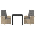 vidaXL Ensemble de salle à manger de jardin 3 pièces avec coussins rattan poly beige