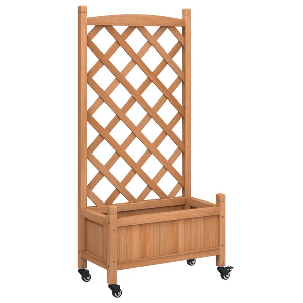 vidaXL Jardinière avec treillis et roues marron bois massif de sapin